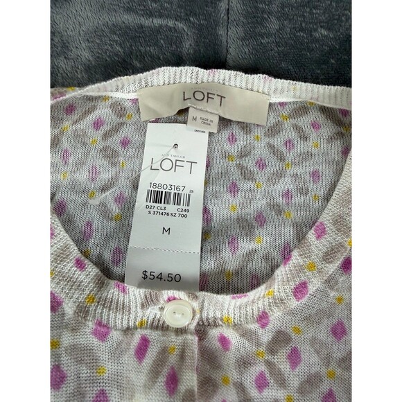 LOFT Ann Taylor Cardigan Sweater Medium M NWT Diamond Print Ramie Rayon White. - Picture 3 of 12